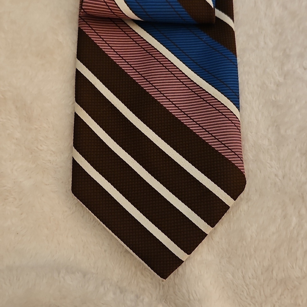TOWNCRAFT 1960s Brown Multi-color Striped Clip-on Tie - Picture 4 of 7